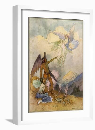 Fairies in a Mountain Landscape-Warwick Goble-Framed Art Print