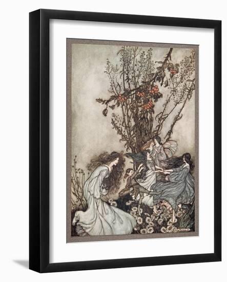 Fairies Never Say We Feel Happy , What They Say is We Fell Dancey , from Peter Pan in Kensington Ga-Arthur Rackham-Framed Giclee Print