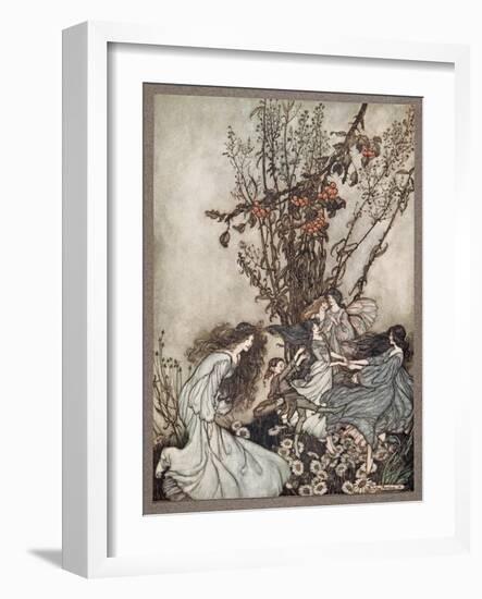 Fairies Never Say We Feel Happy , What They Say is We Fell Dancey , from Peter Pan in Kensington Ga-Arthur Rackham-Framed Giclee Print