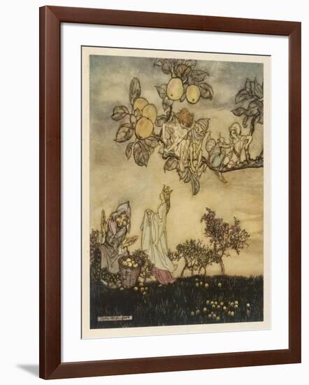 Fairies Pick Apples-Arthur Rackham-Framed Art Print