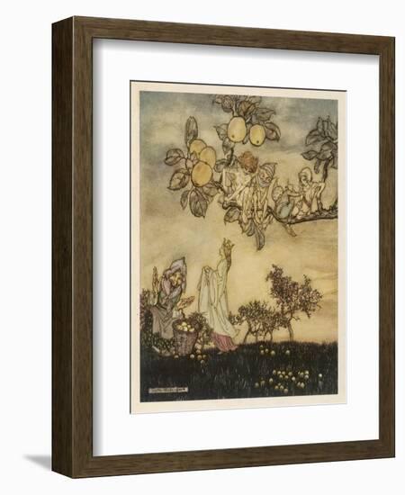 Fairies Pick Apples-Arthur Rackham-Framed Art Print