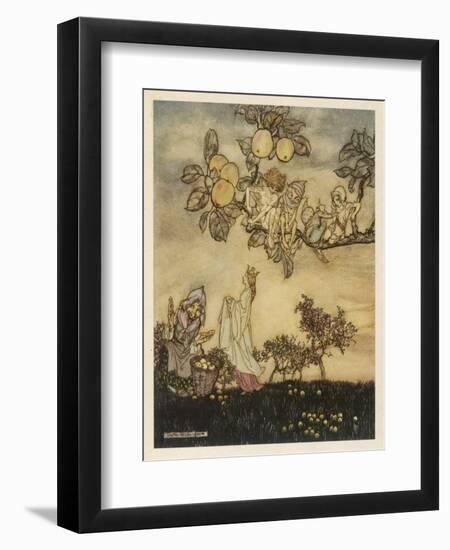 Fairies Pick Apples-Arthur Rackham-Framed Art Print