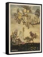 Fairies Pick Apples-Arthur Rackham-Framed Stretched Canvas
