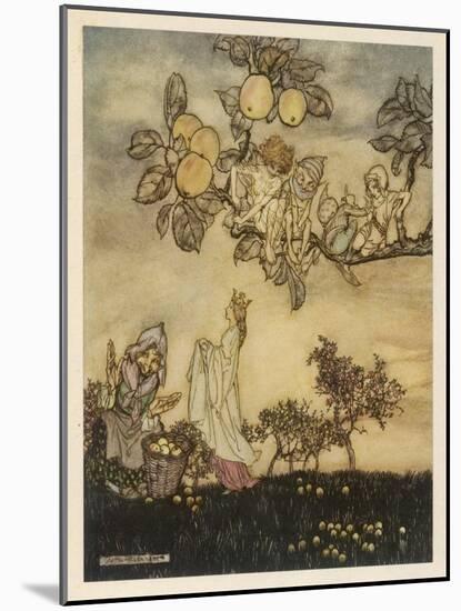 Fairies Pick Apples-Arthur Rackham-Mounted Art Print