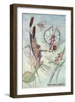 Fairies Riding Dragonflies and Bees-null-Framed Art Print