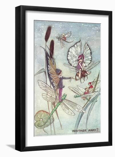 Fairies Riding Dragonflies and Bees-null-Framed Art Print