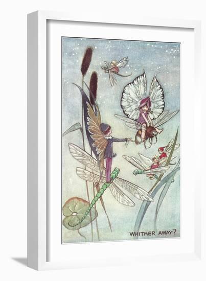 Fairies Riding Dragonflies and Bees-null-Framed Art Print