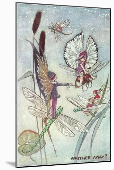 Fairies Riding Dragonflies and Bees-null-Mounted Art Print