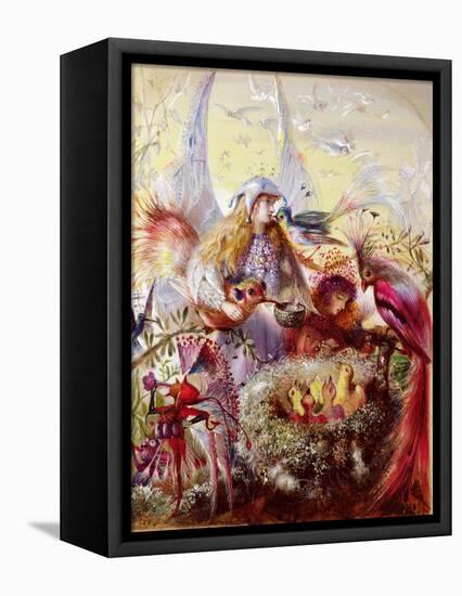 Fairies with Birds (W/C)-John Anster Fitzgerald-Framed Stretched Canvas