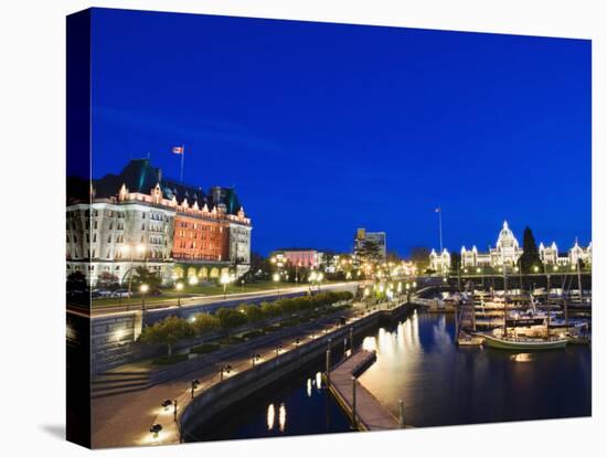 Fairmont Empress Hotel and Parliament Building, James Bay Inner Harbour, Victoria-Christian Kober-Stretched Canvas