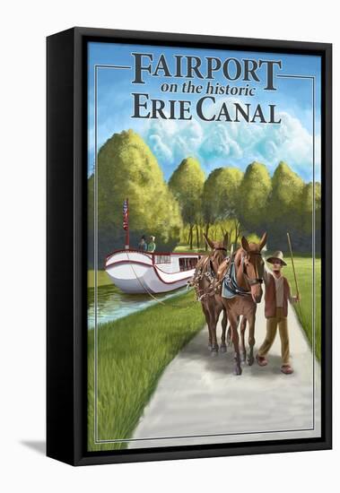 Fairport, New York - Horses Along Canal-Lantern Press-Framed Stretched Canvas