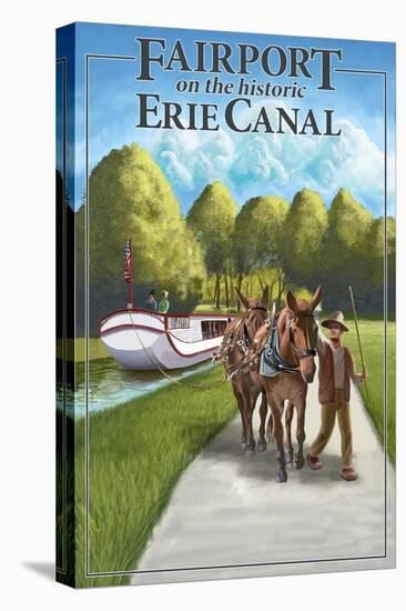 Fairport, New York - Horses Along Canal-Lantern Press-Stretched Canvas