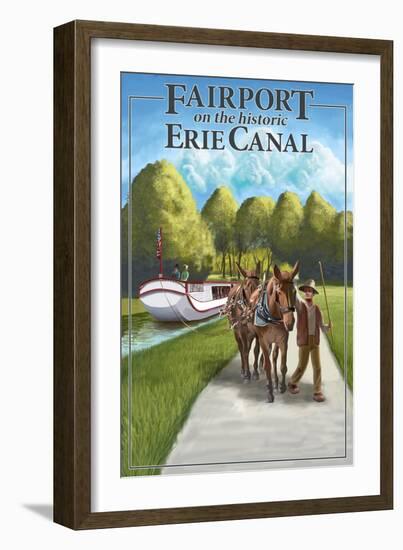 Fairport, New York - Horses Along Canal-Lantern Press-Framed Art Print