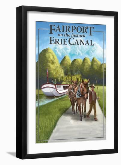 Fairport, New York - Horses Along Canal-Lantern Press-Framed Art Print