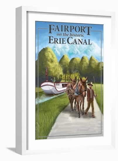 Fairport, New York - Horses Along Canal-Lantern Press-Framed Art Print