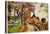 Fairy Alcazar Castle, Segovia , Spain, Picture In Painting Style-Maugli-l-Stretched Canvas