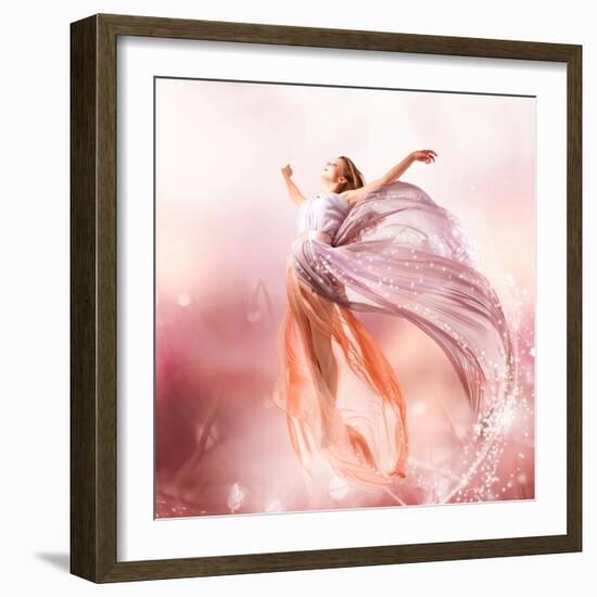 Fairy. Beautiful Girl In Blowing Dress Flying. Magic-Subbotina Anna-Framed Art Print