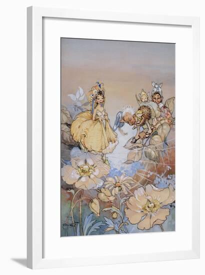 Fairy Crossing a Spider's Web Whist Another Daffs His Cap-Peg Maltby-Framed Art Print