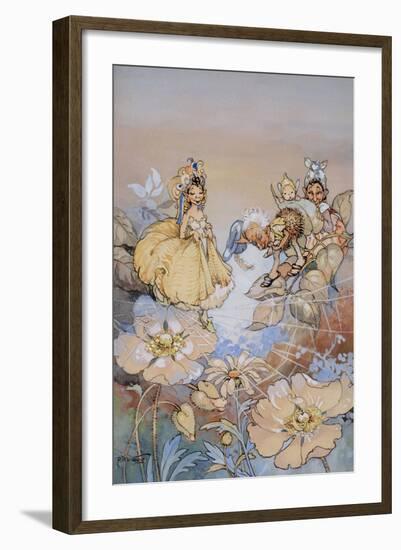 Fairy Crossing a Spider's Web Whist Another Daffs His Cap-Peg Maltby-Framed Art Print