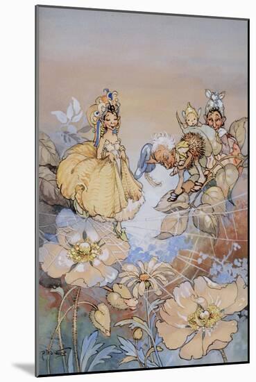 Fairy Crossing a Spider's Web Whist Another Daffs His Cap-Peg Maltby-Mounted Art Print