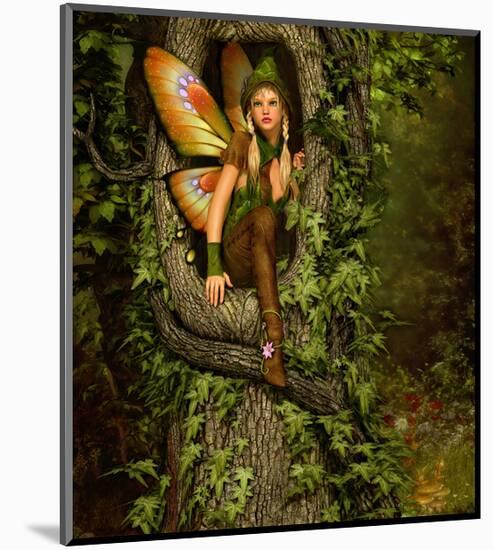 Fairy in a Tree Knothole-null-Mounted Art Print