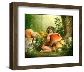 Fairy Leaning on a Mushroom-null-Framed Art Print