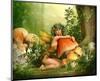 Fairy Leaning on a Mushroom-null-Mounted Art Print