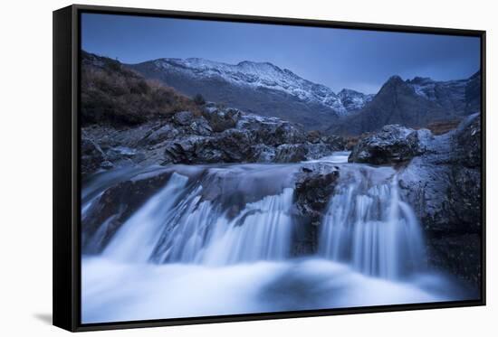 Fairy Pools Waterfalls at Glen Brittle, with the Snow Dusted Cuillin Mountains Beyond, Isle of Skye-Adam Burton-Framed Stretched Canvas