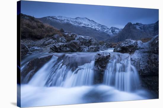 Fairy Pools Waterfalls at Glen Brittle, with the Snow Dusted Cuillin Mountains Beyond, Isle of Skye-Adam Burton-Stretched Canvas