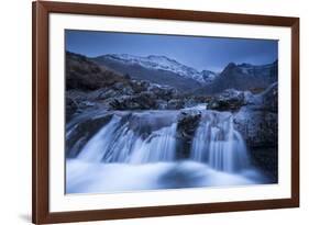 Fairy Pools Waterfalls at Glen Brittle, with the Snow Dusted Cuillin Mountains Beyond, Isle of Skye-Adam Burton-Framed Photographic Print