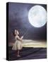 Fairy Portrait of a Little Cute Girl with a Moony Balloon-Konrad B?k-Stretched Canvas