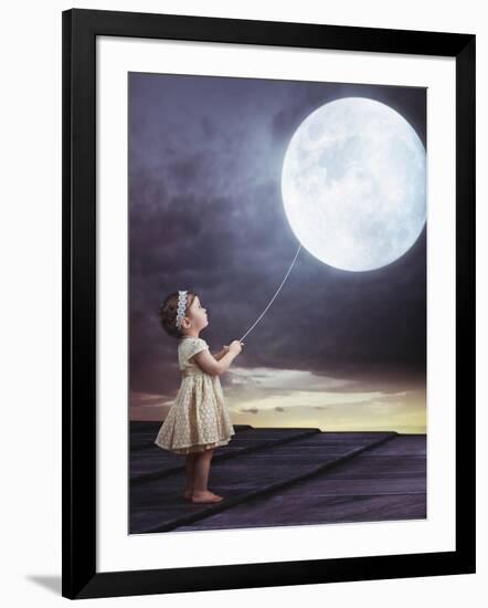 Fairy Portrait of a Little Cute Girl with a Moony Balloon-Konrad B?k-Framed Photographic Print