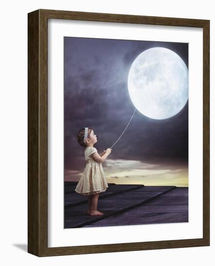 Fairy Portrait of a Little Cute Girl with a Moony Balloon-Konrad B?k-Framed Photographic Print