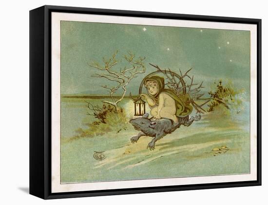 Fairy Rides a Rat Carrying a Lantern to Warn Other Traffic of Their Approach-Emily Gertrude Thomson-Framed Stretched Canvas