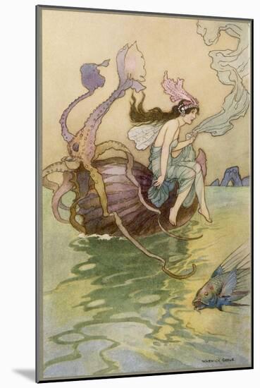 Fairy Riding a Nautilus-Warwick Goble-Mounted Photographic Print