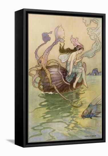 Fairy Riding a Nautilus-Warwick Goble-Framed Stretched Canvas