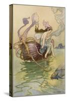 Fairy Riding a Nautilus-Warwick Goble-Stretched Canvas