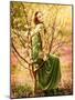 Fairy-Tail Forest Nymph, Beautiful Sexy Woman at Spring Garden, Wearing Long Dress, Sitting on Bloo-Anna Omelchenko-Mounted Photographic Print
