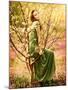 Fairy-Tail Forest Nymph, Beautiful Sexy Woman at Spring Garden, Wearing Long Dress, Sitting on Bloo-Anna Omelchenko-Mounted Photographic Print