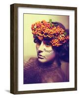 Fairy Tale. Floristics. Woman in Wreath of Rowan Berry - Grunge-Gromovataya-Framed Photographic Print