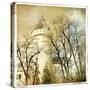 Fairy Winter Castle - Retro Styled Picture-Maugli-l-Stretched Canvas