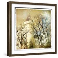 Fairy Winter Castle - Retro Styled Picture-Maugli-l-Framed Art Print