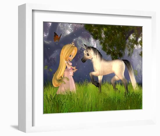 Fairytale Princess & Unicorn-null-Framed Art Print