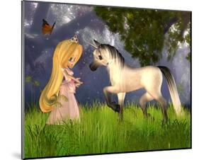 Fairytale Princess & Unicorn-null-Mounted Art Print