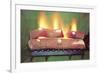 Fake Log Fire, Retro-null-Framed Art Print