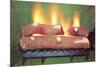 Fake Log Fire, Retro-null-Mounted Art Print