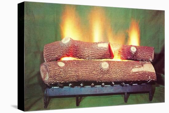 Fake Log Fire, Retro-null-Stretched Canvas