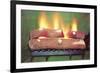 Fake Log Fire, Retro-null-Framed Premium Giclee Print