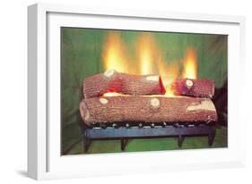 Fake Log Fire, Retro-null-Framed Art Print