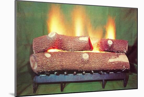 Fake Log Fire, Retro-null-Mounted Art Print